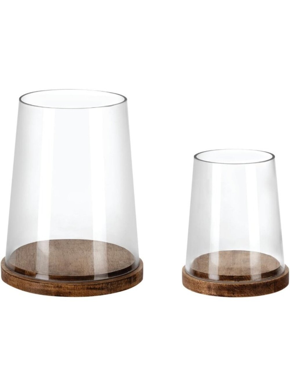 Set of 2 Vintage Glass Hurricane Candle Holders with Wood Base for Pillar
